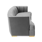 Canapé Courbe Enveloppant en Velours Performance Capitonnage Vertical Gris - Modway : Élégance Art Déco Glamour, Pieds en Acier Inoxydable Doré