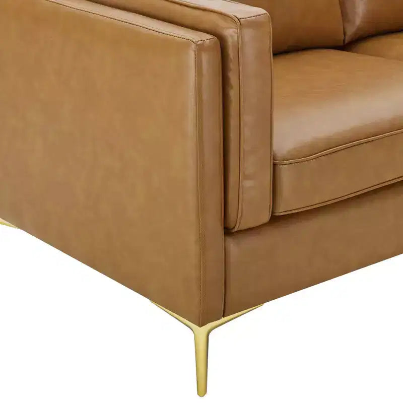 Canapé Kaiya en cuir végétalien (tanné) - Modway : Design moderne du milieu du siècle, touches de métal doré, rembourrage en mousse dense