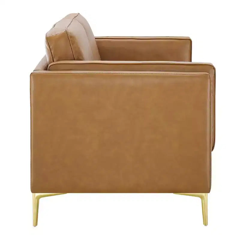 Canapé Kaiya en cuir végétalien (tanné) - Modway : Design moderne du milieu du siècle, touches de métal doré, rembourrage en mousse dense