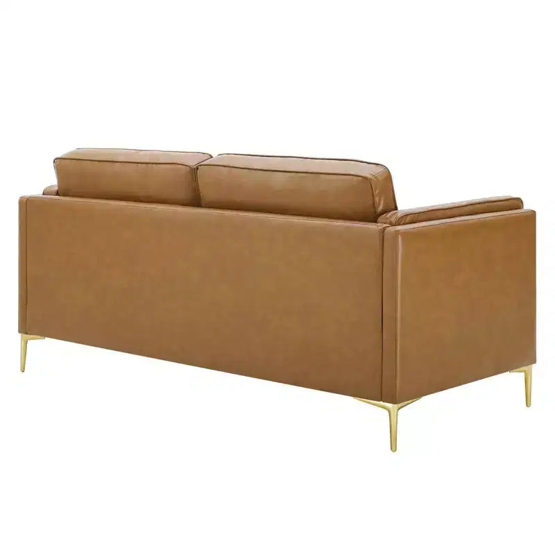 Canapé Kaiya en cuir végétalien (tanné) - Modway : Design moderne du milieu du siècle, touches de métal doré, rembourrage en mousse dense