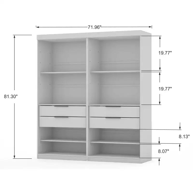 Lot de 2 armoires de penderie Mulberry 2.0 Blanches - Manhattan Comfort : Rangement de chambre, tringles, design moderne