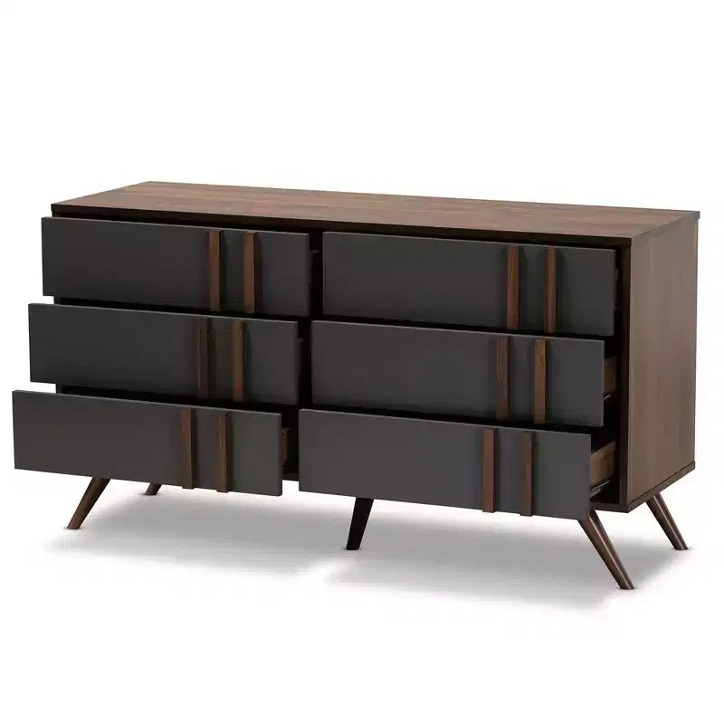 Commode à 6 tiroirs Naoki en bois gris/noyer - Baxton Studio