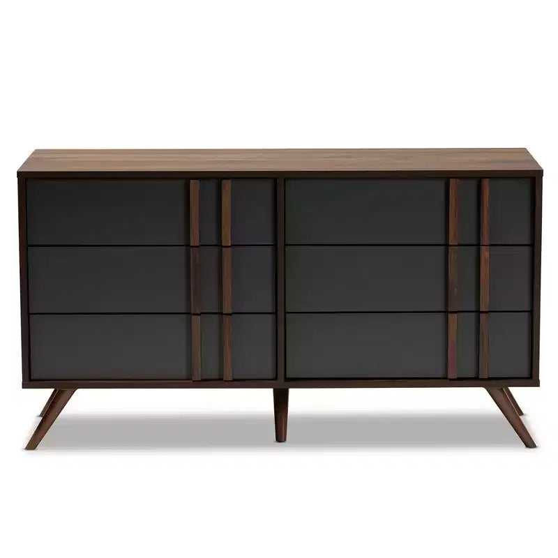 Commode à 6 tiroirs Naoki en bois gris/noyer - Baxton Studio