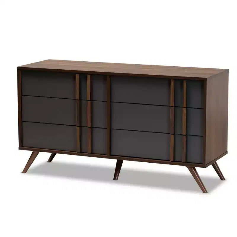 Commode à 6 tiroirs Naoki en bois gris/noyer - Baxton Studio