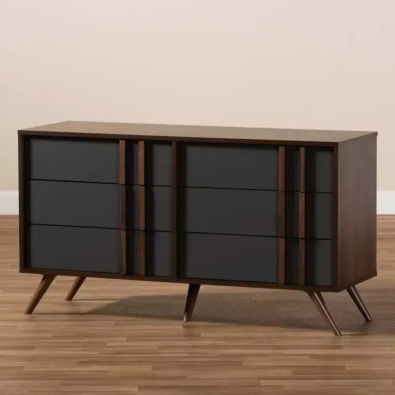 Commode à 6 tiroirs Naoki en bois gris/noyer - Baxton Studio