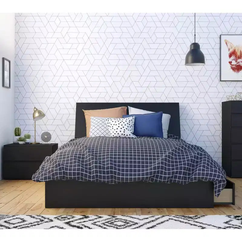 Ensemble de chambre Epik 3 mc avec panneaux d'extension de tête de lit noirs – Nexera : Style moderne et contemporain, inclut une table de chevet