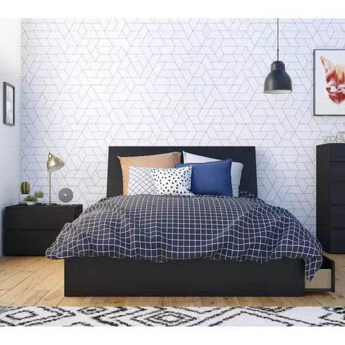 Ensemble de chambre Epik 3 mc avec panneaux d'extension de tête de lit noirs – Nexera : Style moderne et contemporain, inclut une table de chevet