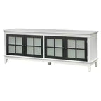 Buylateral Hampshire TV Stand for TVs up to 55" White/Black: Media Console with Adjustable Shelves, Cable Management