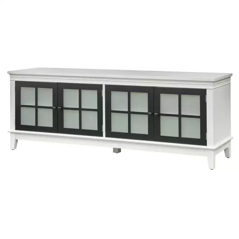 Buylateral Hampshire TV Stand for TVs up to 55" White/Black: Media Console with Adjustable Shelves, Cable Management