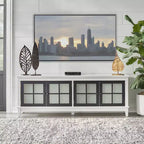 Meuble TV bilatéral Hampshire pour téléviseurs jusqu'à 55" blanc/noir : console multimédia avec étagères réglables, gestion des câbles