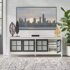 Meuble TV bilatéral Hampshire pour téléviseurs jusqu'à 55" blanc/noir : console multimédia avec étagères réglables, gestion des câbles
