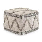 Pouf Tasneem carré d'inspiration marocaine gris naturel – WyndenHall : Tissé à la main, Laine et coton, Aucun assemblage requis