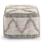 Pouf Tasneem carré d'inspiration marocaine gris naturel – WyndenHall : Tissé à la main, Laine et coton, Aucun assemblage requis