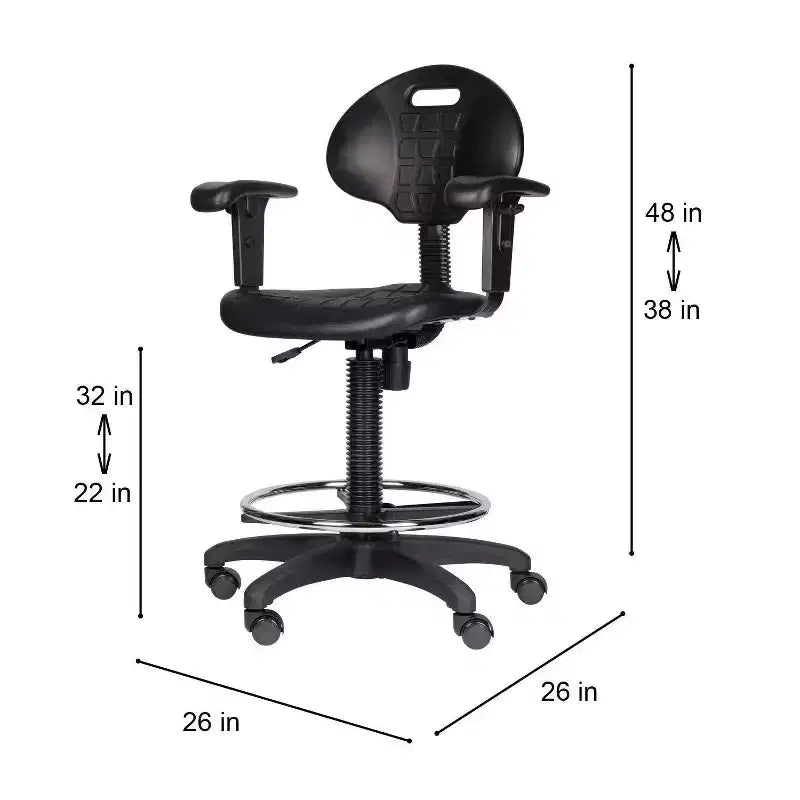 Chaise de bureau de travail en polyuréthane avec accoudoirs, hauteur réglable de 22 à 32 po, noire - Hampden Furnishings