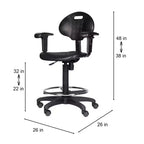 Chaise de bureau de travail en polyuréthane avec accoudoirs, hauteur réglable de 22 à 32 po, noire - Hampden Furnishings