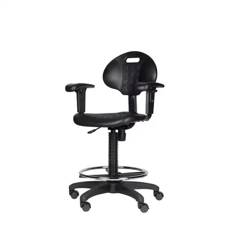 Chaise de bureau de travail en polyuréthane avec accoudoirs, hauteur réglable de 22 à 32 po, noire - Hampden Furnishings