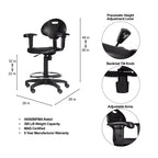 Chaise de bureau de travail en polyuréthane avec accoudoirs, hauteur réglable de 22 à 32 po, noire - Hampden Furnishings
