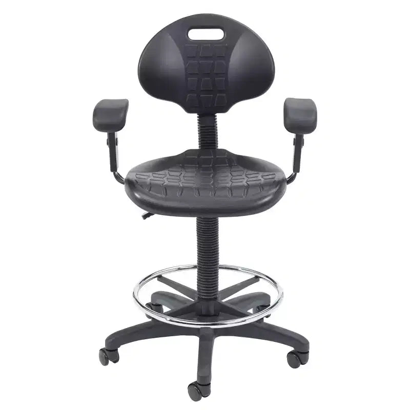 Chaise de bureau de travail en polyuréthane avec accoudoirs, hauteur réglable de 22 à 32 po, noire - Hampden Furnishings