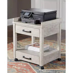Meuble d'imprimante Carynhurst beige - Signature Design by Ashley : chariot mobile, 2 tiroirs, ports USB