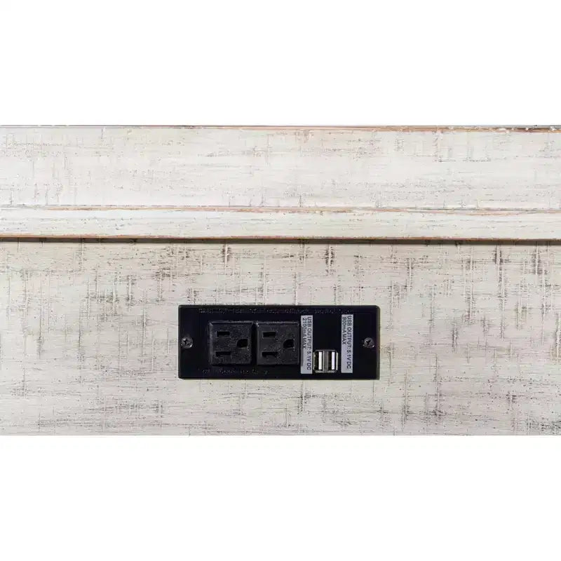Meuble d'imprimante Carynhurst beige - Signature Design by Ashley : chariot mobile, 2 tiroirs, ports USB