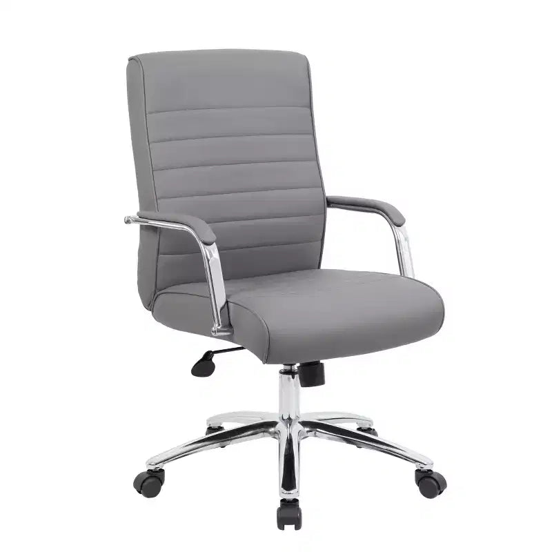 Executive Conference Chair Gray - Boss Office Products: CaressoftPlus, Chrome Base, 275lbs Capacity