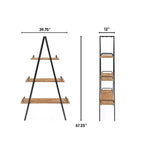 Étagère industrielle Morris à cadre en A 67" Naturel/Noir - Finch : Cadre en métal, 3 tablettes