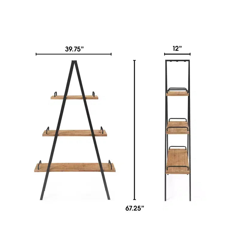 Étagère industrielle Morris à cadre en A 67" Naturel/Noir - Finch : Cadre en métal, 3 tablettes