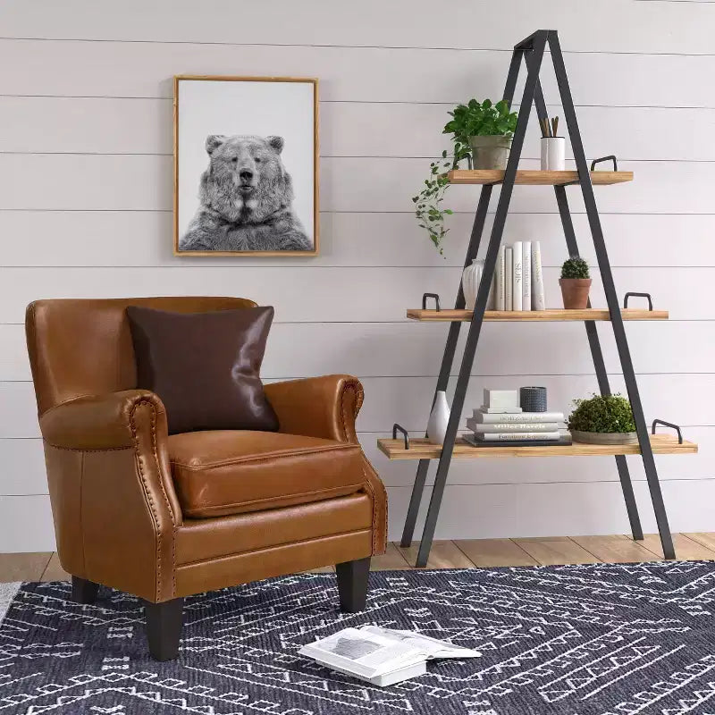Étagère industrielle Morris à cadre en A 67" Naturel/Noir - Finch : Cadre en métal, 3 tablettes