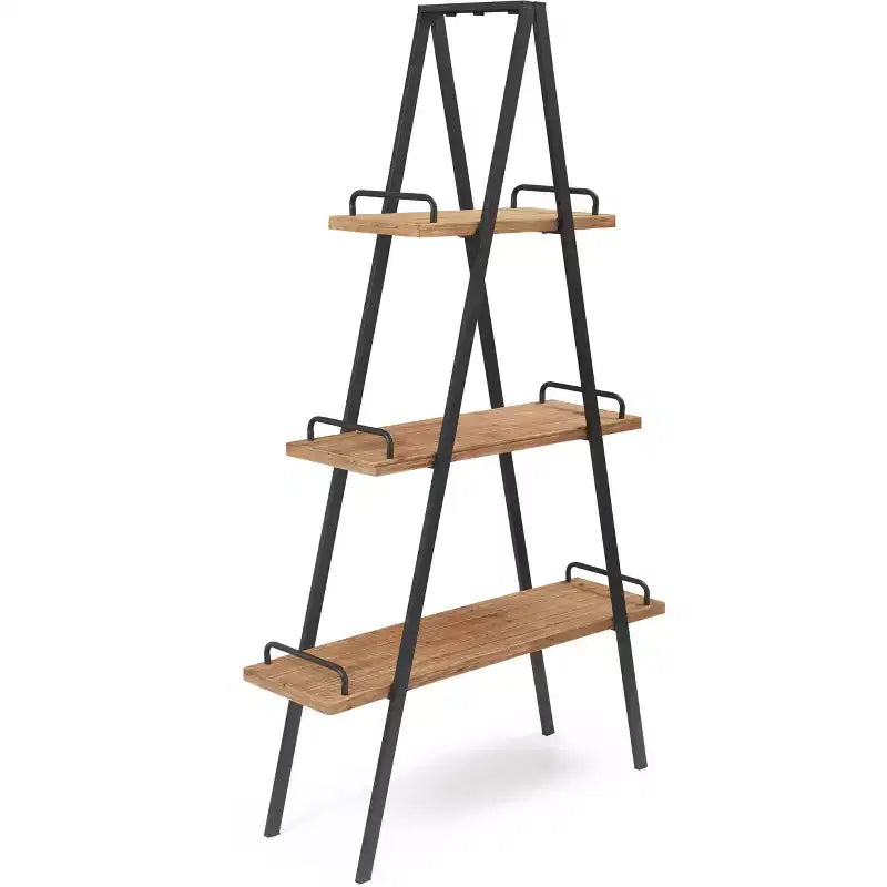 Étagère industrielle Morris à cadre en A 67" Naturel/Noir - Finch : Cadre en métal, 3 tablettes