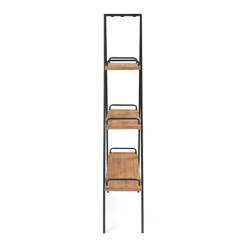 Étagère industrielle Morris à cadre en A 67" Naturel/Noir - Finch : Cadre en métal, 3 tablettes