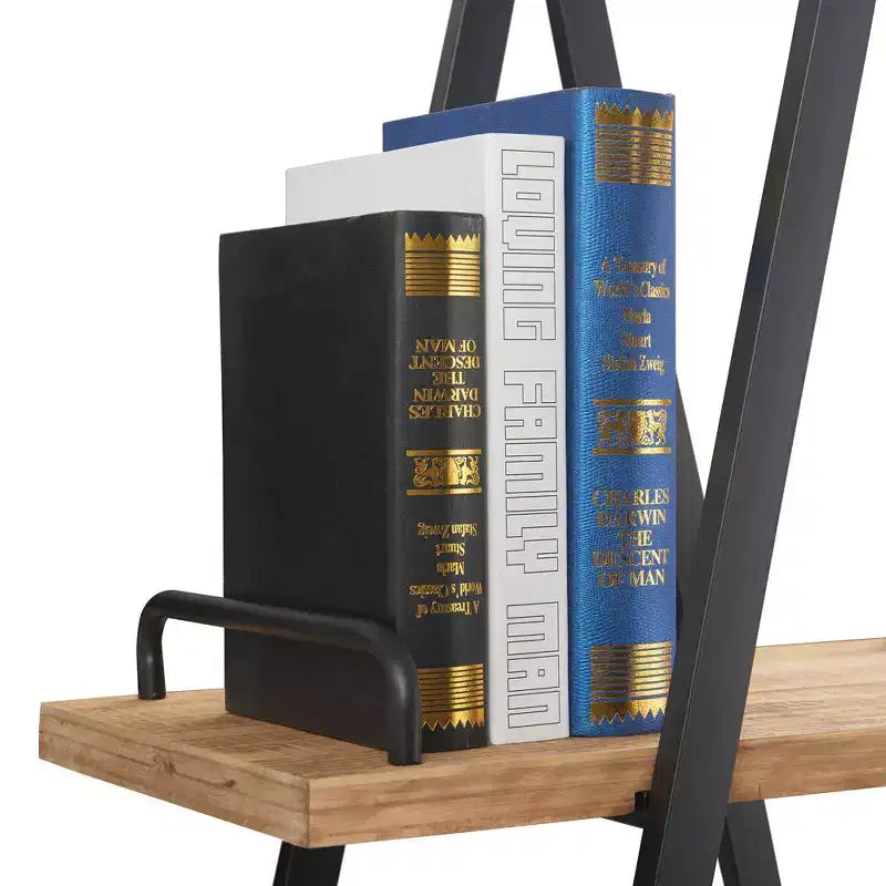 Étagère industrielle Morris à cadre en A 67" Naturel/Noir - Finch : Cadre en métal, 3 tablettes