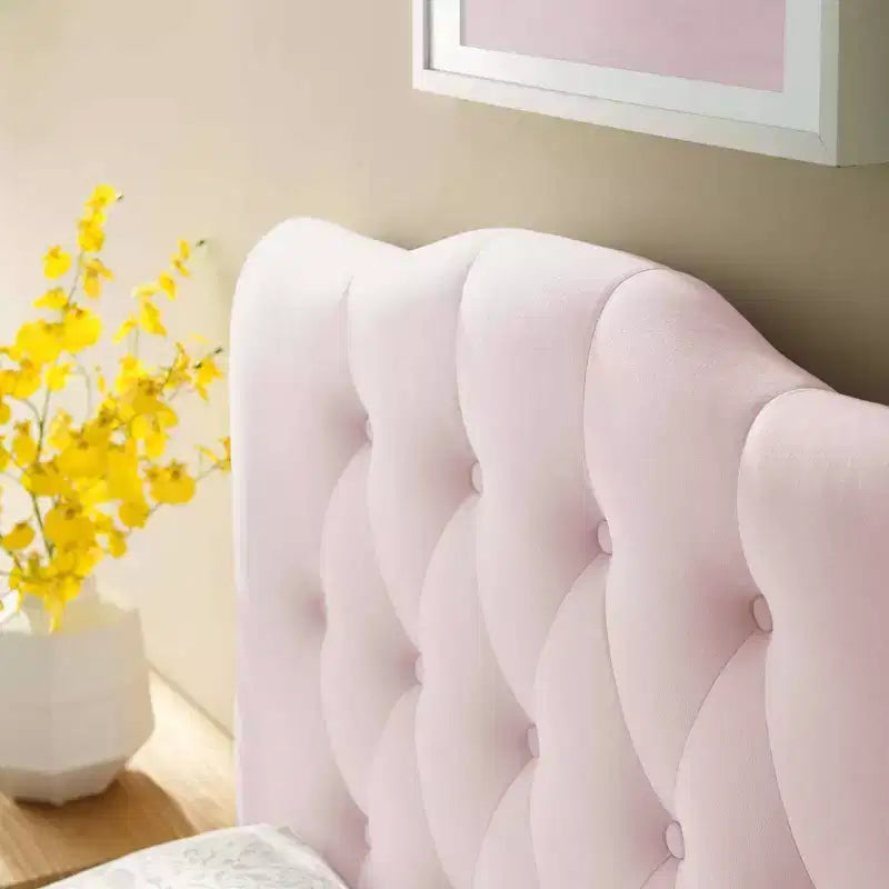 Tête de lit capitonnée en velours rose Annabel Diamond de Modway, pour lit double