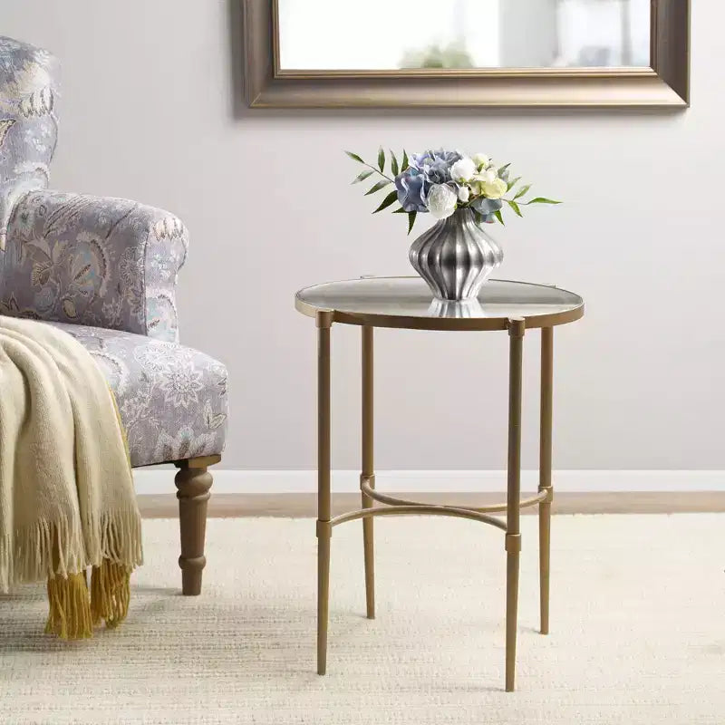 Table d'appoint ovale Lia en bronze antique - Martha Stewart : Petite table de boisson miroir, style campagnard rustique