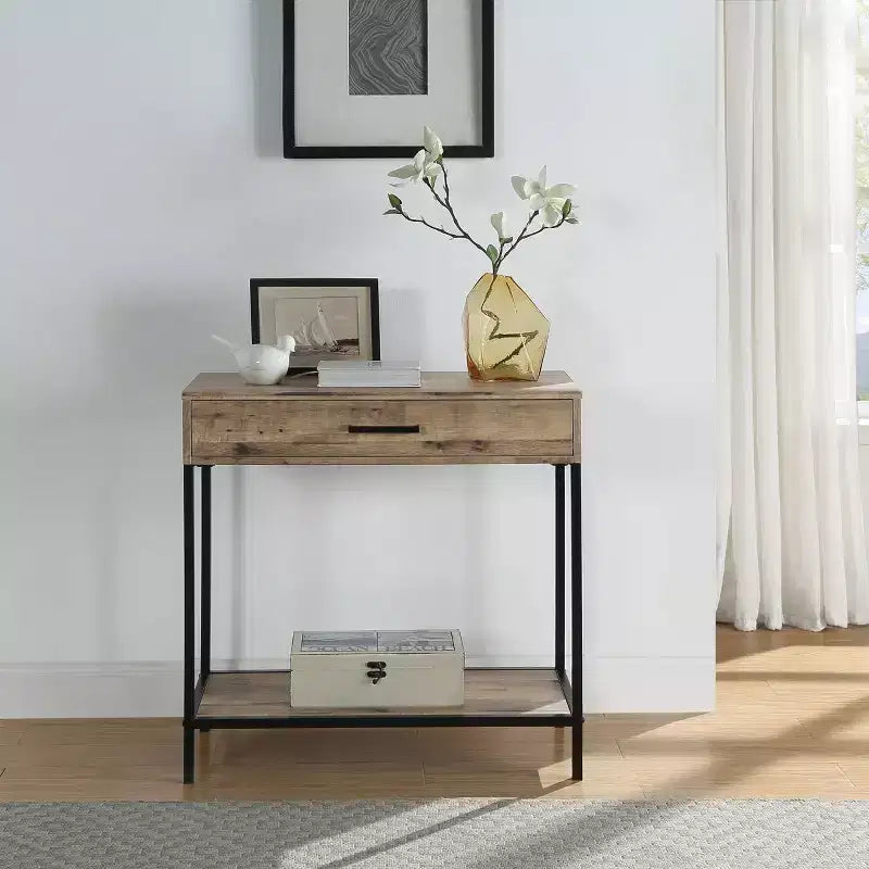 Table de Foyer Quinton 30 po Chêne de Récupération - OSP Home Furnishings : Cadre en acier, Tiroir, Étagère inférieure