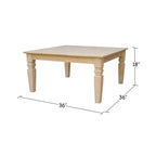 Table basse carrée Java Bois/Tannin - International Concepts : Bois dur non fini, style ferme, 45,7 cm de haut