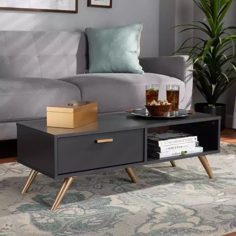 Table basse Kelson Wood Gris Foncé/Doré - Baxton Studio