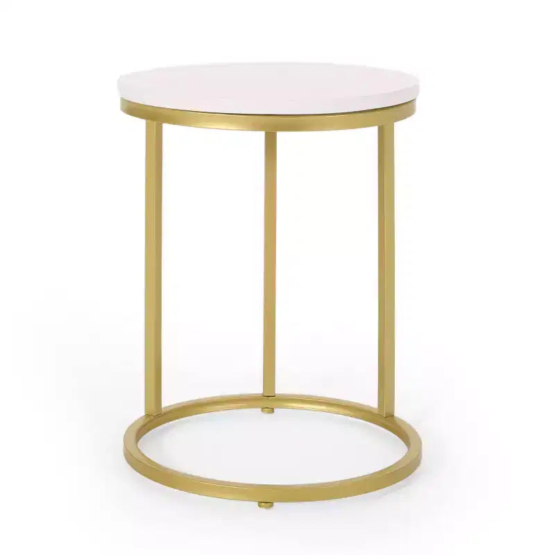 Ingersol Modern Glam C Shaped End Table White/Gold - Christopher Knight Home: Iron Frame, Wood Composite Top, Circular Sofa Side Table