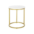 Table d'appoint en C moderne et glamour Ingersol blanche/dorée - Christopher Knight Home : Cadre en fer, plateau en composite de bois, table d'appoint circulaire pour canapé