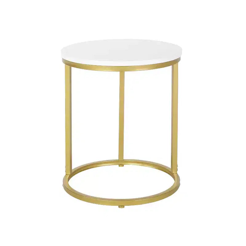 Table d'appoint en C moderne et glamour Ingersol blanche/dorée - Christopher Knight Home : Cadre en fer, plateau en composite de bois, table d'appoint circulaire pour canapé