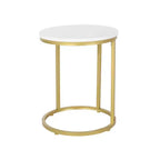 Table d'appoint en C moderne et glamour Ingersol blanche/dorée - Christopher Knight Home : Cadre en fer, plateau en composite de bois, table d'appoint circulaire pour canapé