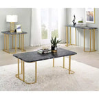 Table basse Trillick en simili-marbre doré/noir - miBasics : style moderne du milieu du siècle, cadre en acier, rectangulaire, capacité de 34 kg