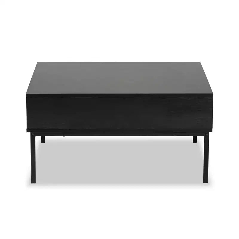 Table basse bicolore en bois chêne brun/noir - Baxton Studio : Design industriel carré, étagère ouverte, tiroir, salon