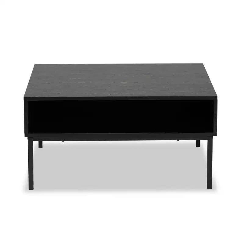 Table basse bicolore en bois chêne brun/noir - Baxton Studio : Design industriel carré, étagère ouverte, tiroir, salon
