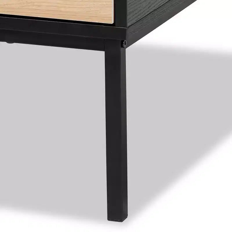 Table basse bicolore en bois chêne brun/noir - Baxton Studio : Design industriel carré, étagère ouverte, tiroir, salon