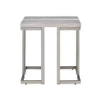 David End Table Gray Driftwood/Metal - Steve Silver Co.: Pewter Iron Base, Square Shape, No Tools Assembly