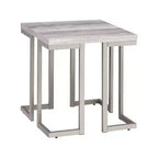 Table d'appoint David en gris driftwood/métal - Steve Silver Co. : Base en fer étain, forme carrée, assemblage sans outils