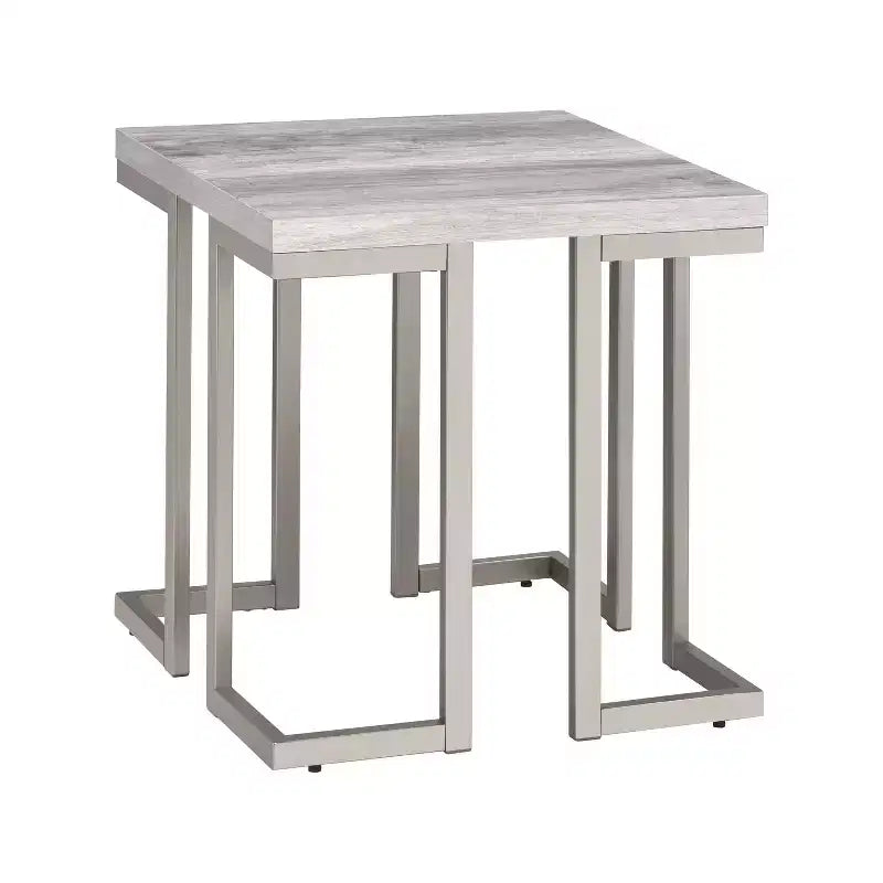 Table d'appoint David en gris driftwood/métal - Steve Silver Co. : Base en fer étain, forme carrée, assemblage sans outils