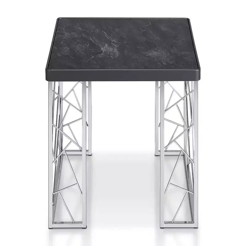 Table d'appoint Sbragia Geometric Metal Legs Faux Marbre - HOMES: Inside + Out: Cadre carré chromé