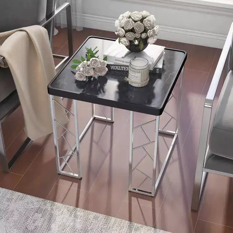 Table d'appoint Sbragia Geometric Metal Legs Faux Marbre - HOMES: Inside + Out: Cadre carré chromé