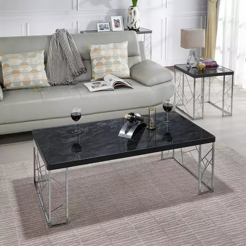 Table d'appoint Sbragia Geometric Metal Legs Faux Marbre - HOMES: Inside + Out: Cadre carré chromé